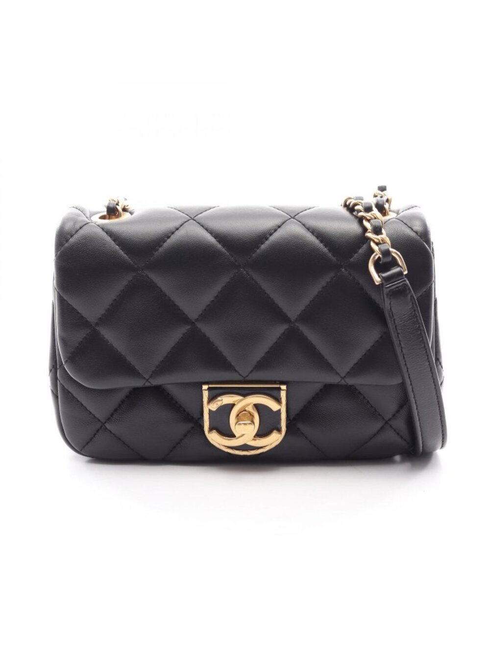 Chanel Shoulder Bag Mini Matelasse Black Lambskin Chain